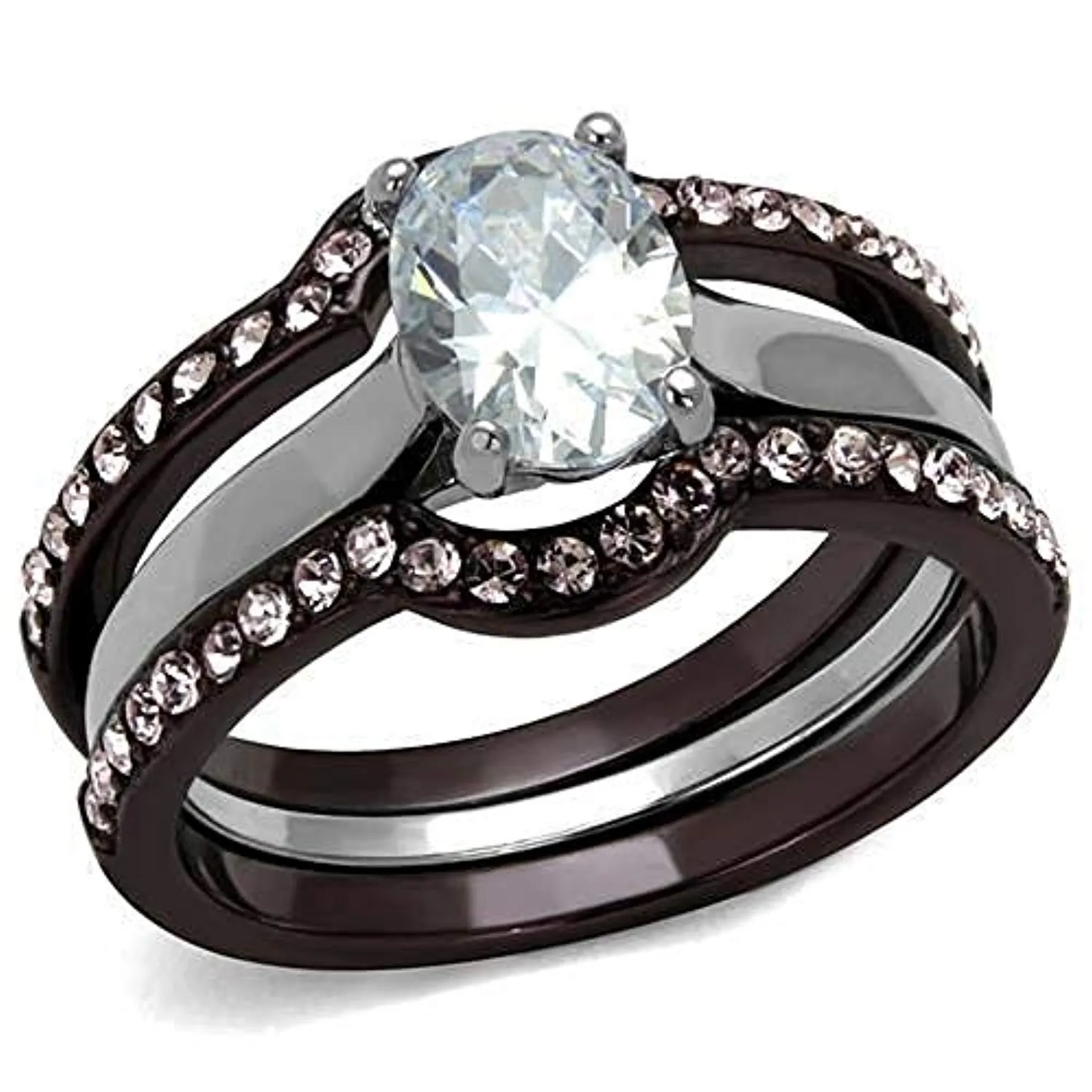 WildKlass Stainless Steel Ring Two Tone IP Dark Brown (IP Coffee) Women AAA Grade CZ Clear