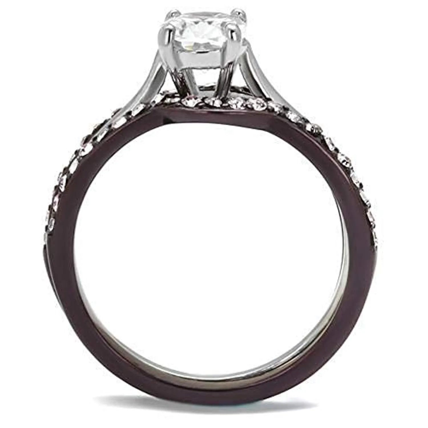 WildKlass Stainless Steel Ring Two Tone IP Dark Brown (IP Coffee) Women AAA Grade CZ Clear