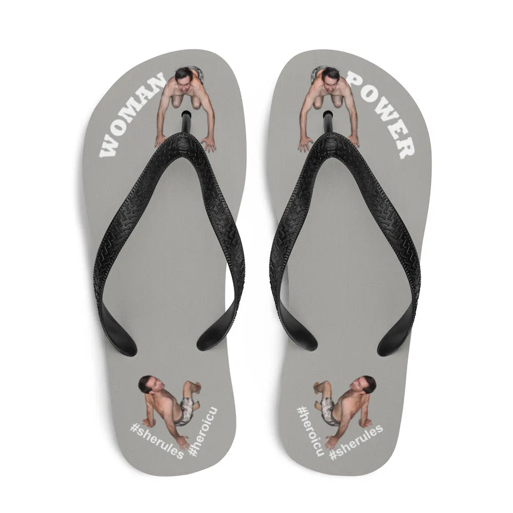 Woman Power Fabric Top Flip Flop Sandal Has Men Bow To Your Toes in 20 Colors White Letters (NEW 2023-04)