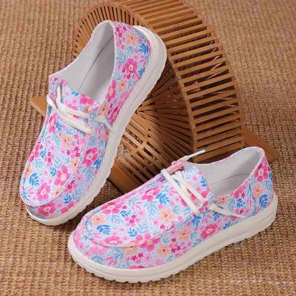 Women's Casual Flat Flower Print Canvas Shoes 37956209S