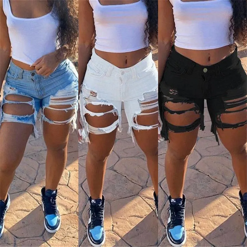 Women's summer Ripped denim shorts Trendy celebrities shorts jeans Plus size shorts S-5XL