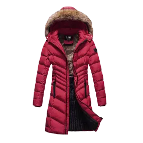 Women's Winter Coat Long and Slimming Warm Parka Jacket with Removable Faux Fur Hoodie,