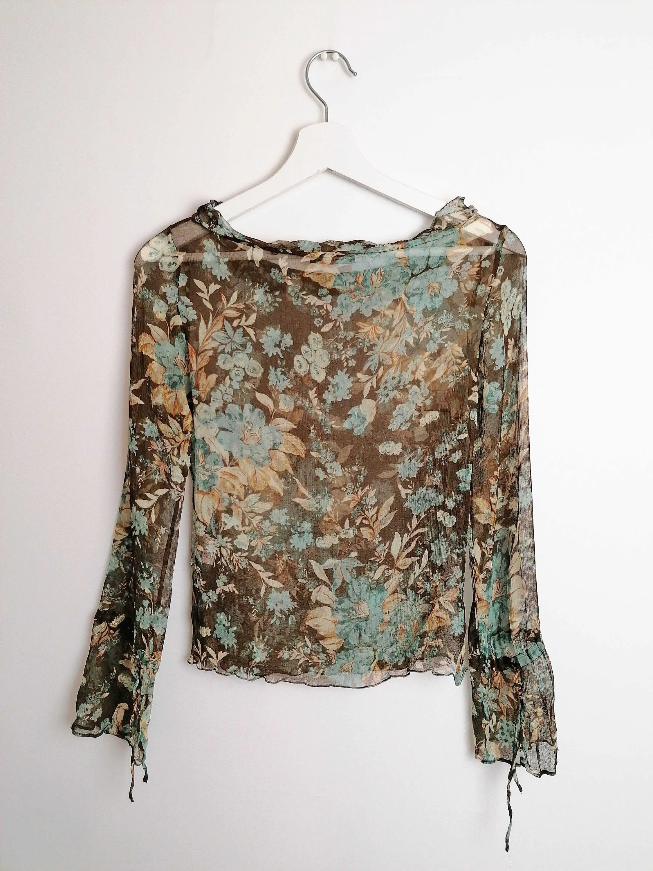 Y2K MASSIMO DUTTI Silk Crêpe Sheer Blouse - size XS - S