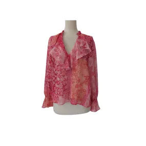 ZARA Pink Printed Frill Semi-sheer Blouse | Brand New |